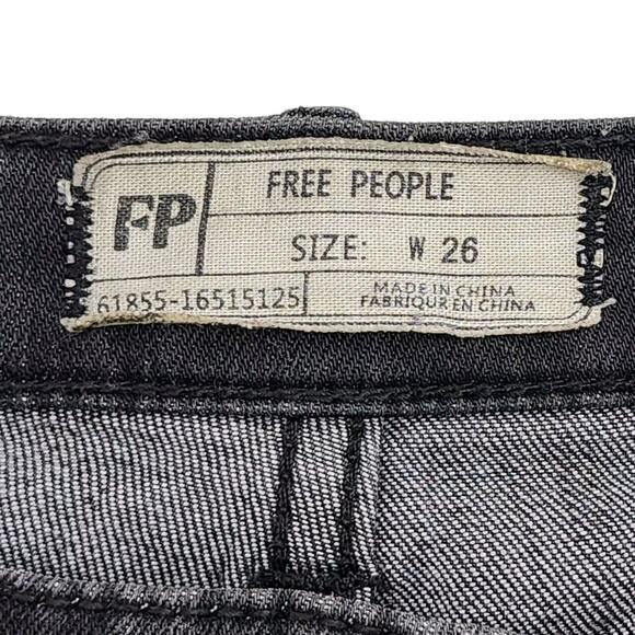 Free People Fishnet Patch Jeans Button Fly Faded Black Distressed Womens Sz 26 - Picture 4 of 9